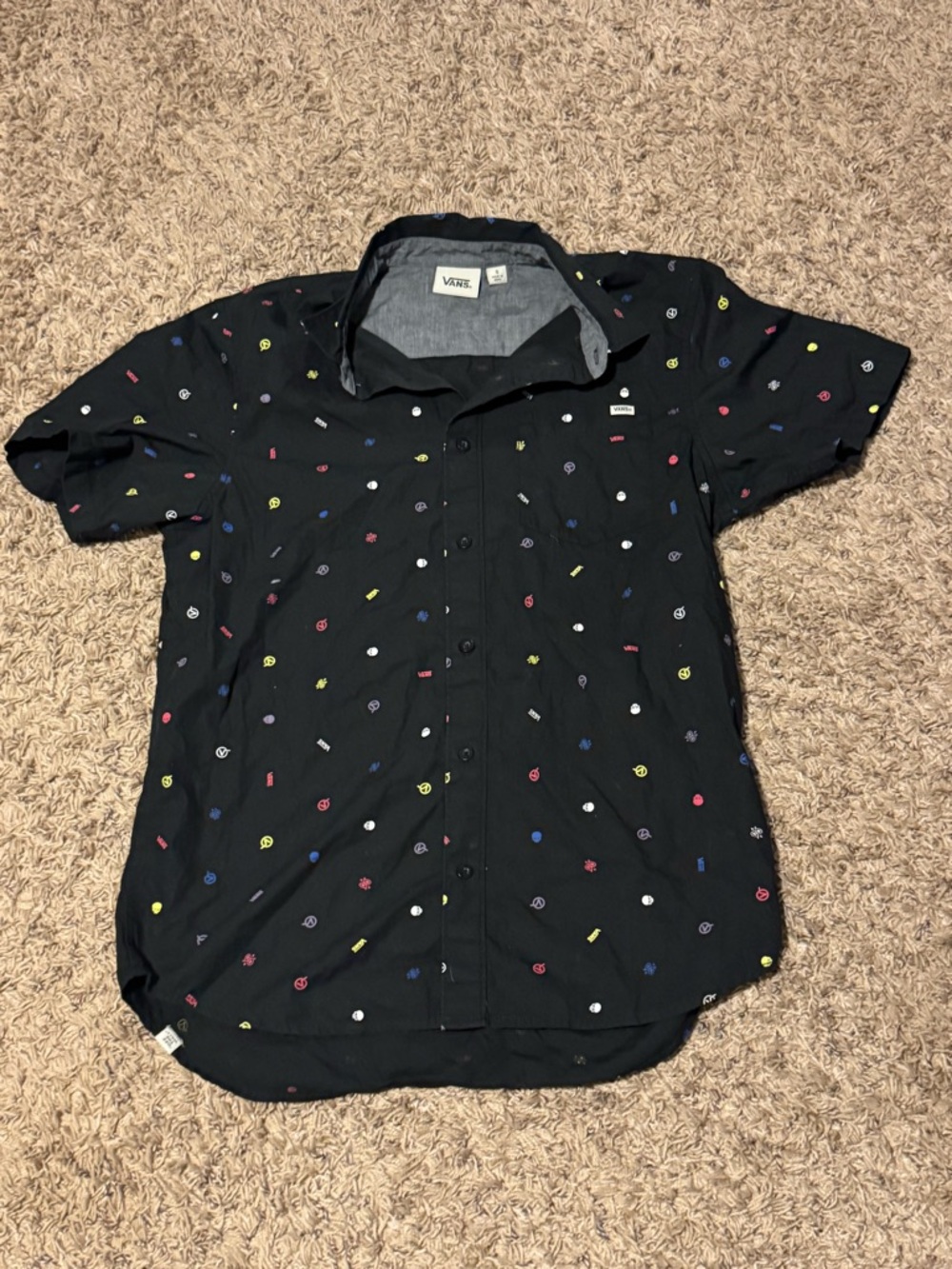 Vans Black Short-Sleeve Button-Down with Multicolor Micro Icons